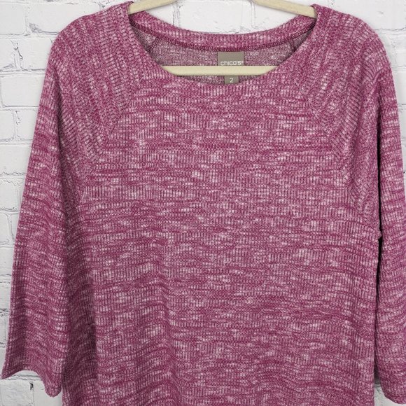 Chico's Blouse Womens Size 2 Red Rayon Blend 3/4 Sleeve Waffle Knit Stretch Top - Picture 2 of 10